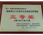 2011年度海南中小型企業(yè)成長鼓勵(lì)獎(jiǎng)三等獎(jiǎng)